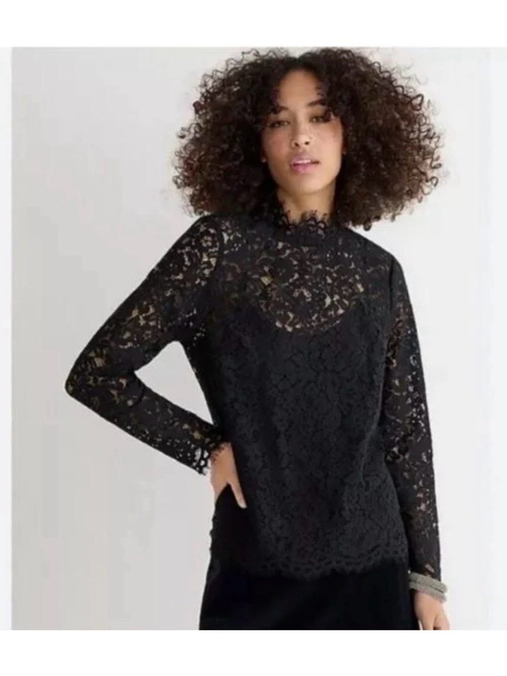 J. Crew Scalloped Mock Neck Lace Long-Sleeve Top